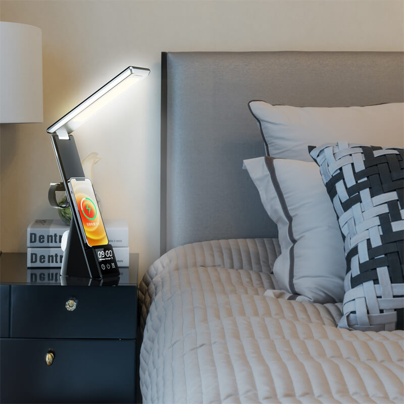 High Quality Wireless Charger Led Desk With Wireless Charger Digital Display Alarm Clock Lamp N61