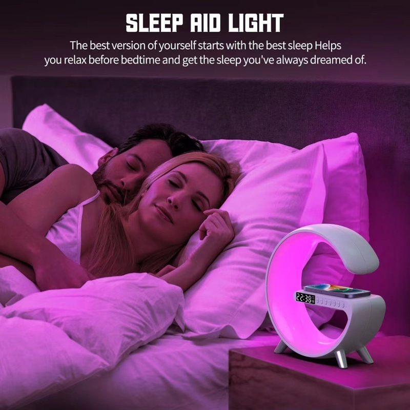 4 in 1 Colorful Night light Bluetooth Speaker with 15 Wireless Charger Led Clock C10