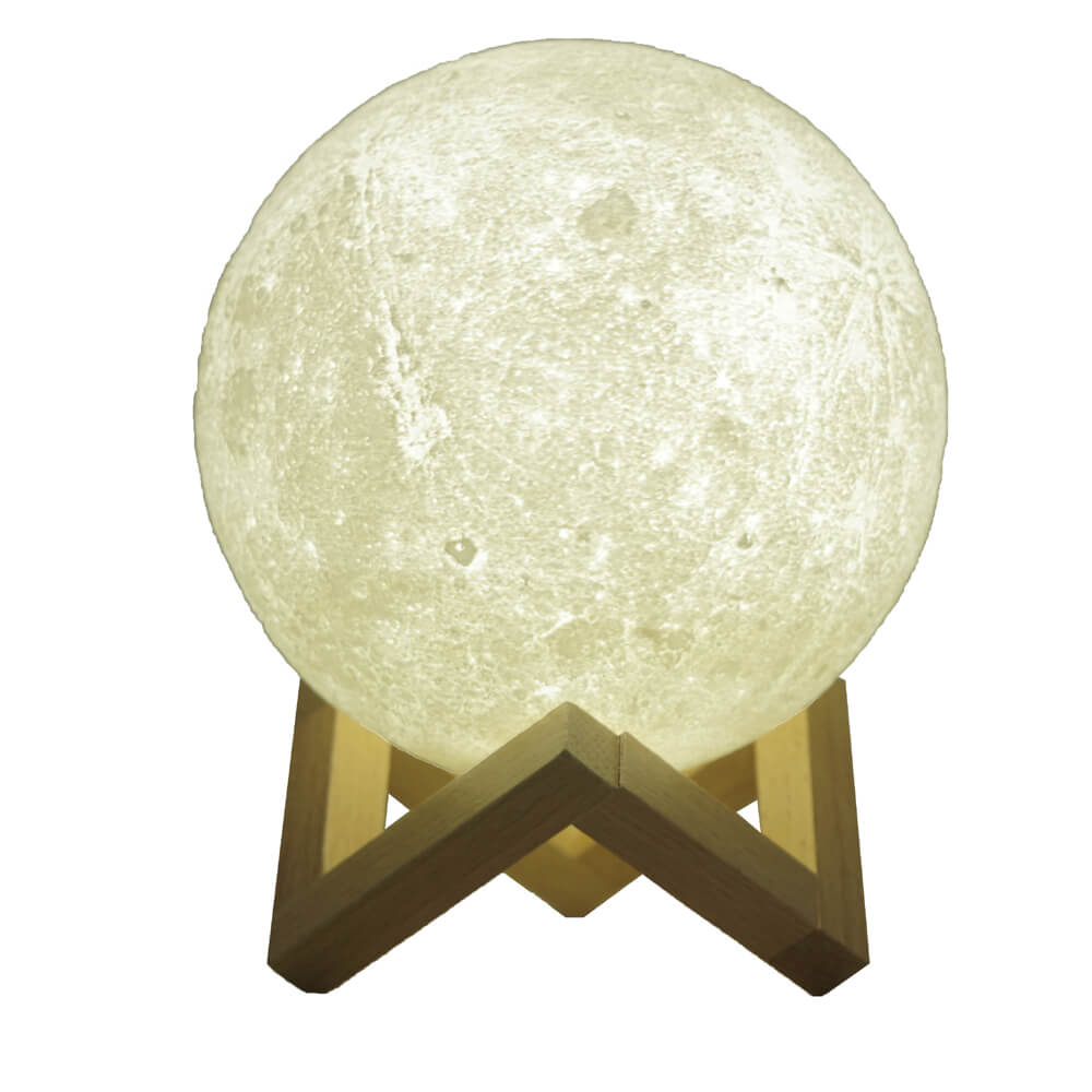 Popular Wooden Stand Remote Touch Control Rechargeable Moon Night Lights Lunar Lamp Round Ball Wireless Music Bedside Speaker BS-EZ01