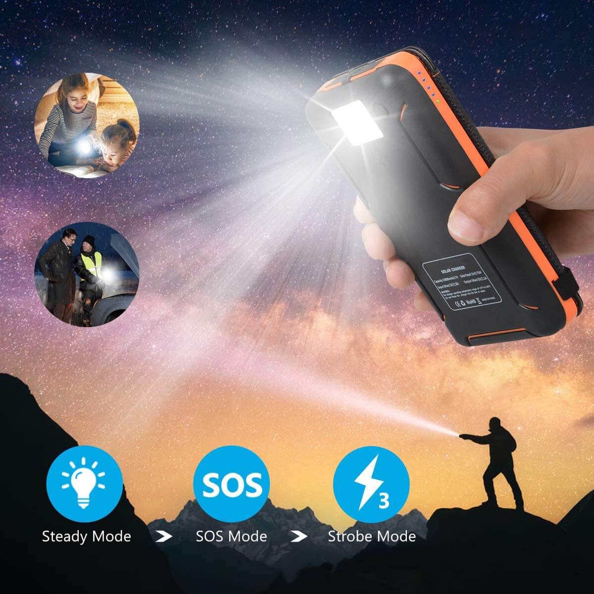 Quality Custom Logo Mobile External Portable Panel Light High Capacity Charger Travel Powerbank Led Solar Power Bank SL-W20K