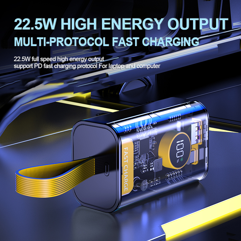 Portable Power Station Li Polymer Battery Transparent Large Capacity Fast Charging 20000mAh Power Bank with Type C Port YM673