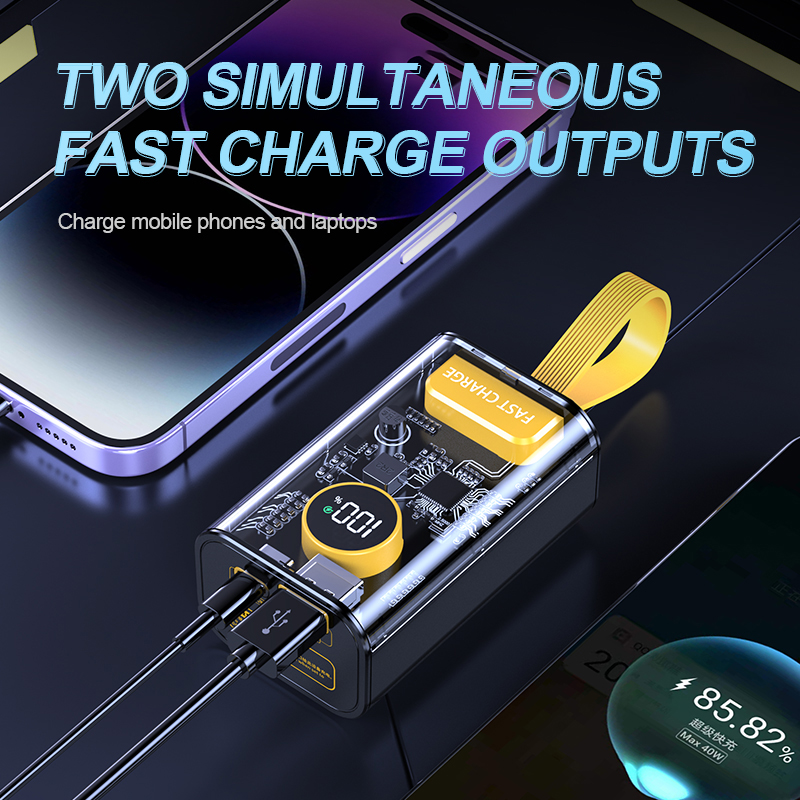 Portable Power Station Li Polymer Battery Transparent Large Capacity Fast Charging 20000mAh Power Bank with Type C Port YM673