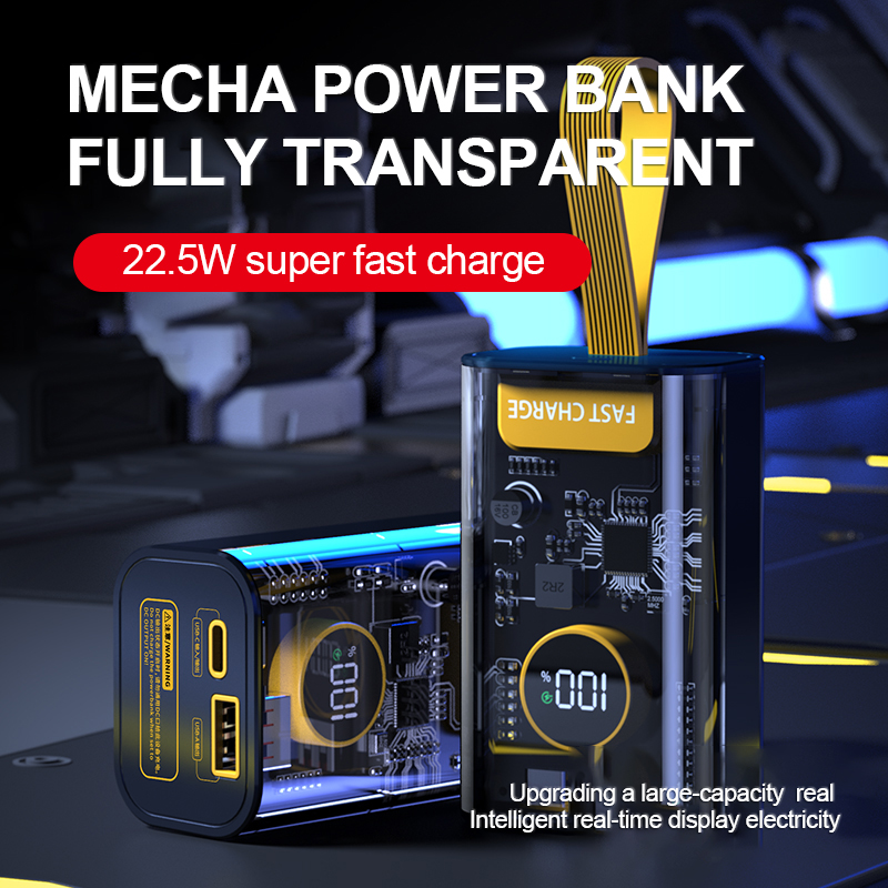 Portable Power Station Li Polymer Battery Transparent Large Capacity Fast Charging 20000mAh Power Bank with Type C Port YM673