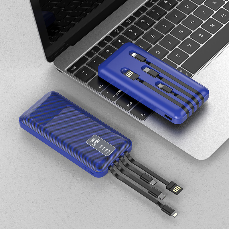 Custom 10000mAh Portable cell phone power bank with micro,iphone,usb,type-c cable DX07