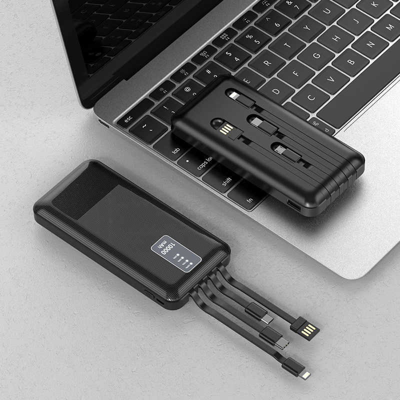 Custom 10000mAh Portable cell phone power bank with micro,iphone,usb,type-c cable DX07