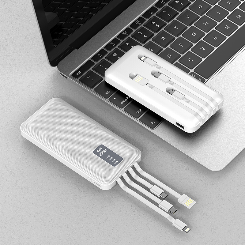 Custom 10000mAh Portable cell phone power bank with micro,iphone,usb,type-c cable DX07
