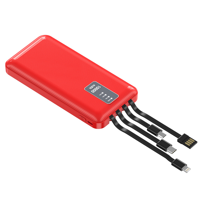 Custom 10000mAh Portable cell phone power bank with micro,iphone,usb,type-c cable DX07