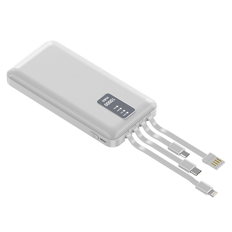 Custom 10000mAh Portable cell phone power bank with micro,iphone,usb,type-c cable DX07