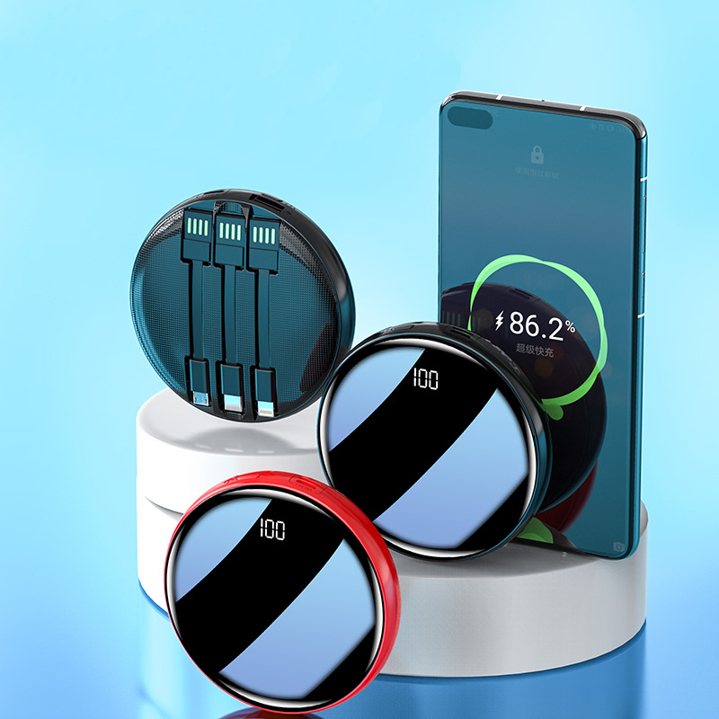 Custom Round li-polymer battery power bank 10000mAh with cable DX30