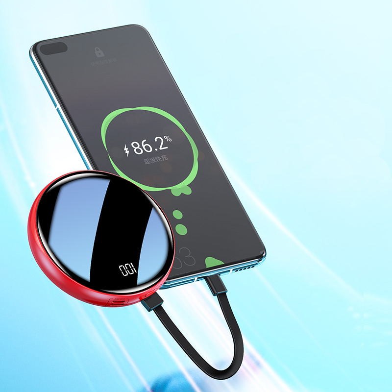 Custom Round li-polymer battery power bank 10000mAh with cable DX30