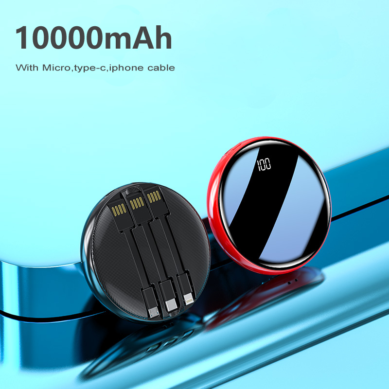 Custom Round li-polymer battery power bank 10000mAh with cable DX30