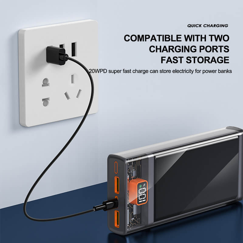 Transparent 66W Fast Charging Power Bank 20000mAh Type C Portable Outdoor Travel Cell Mobile Phone Power Bank XC-160