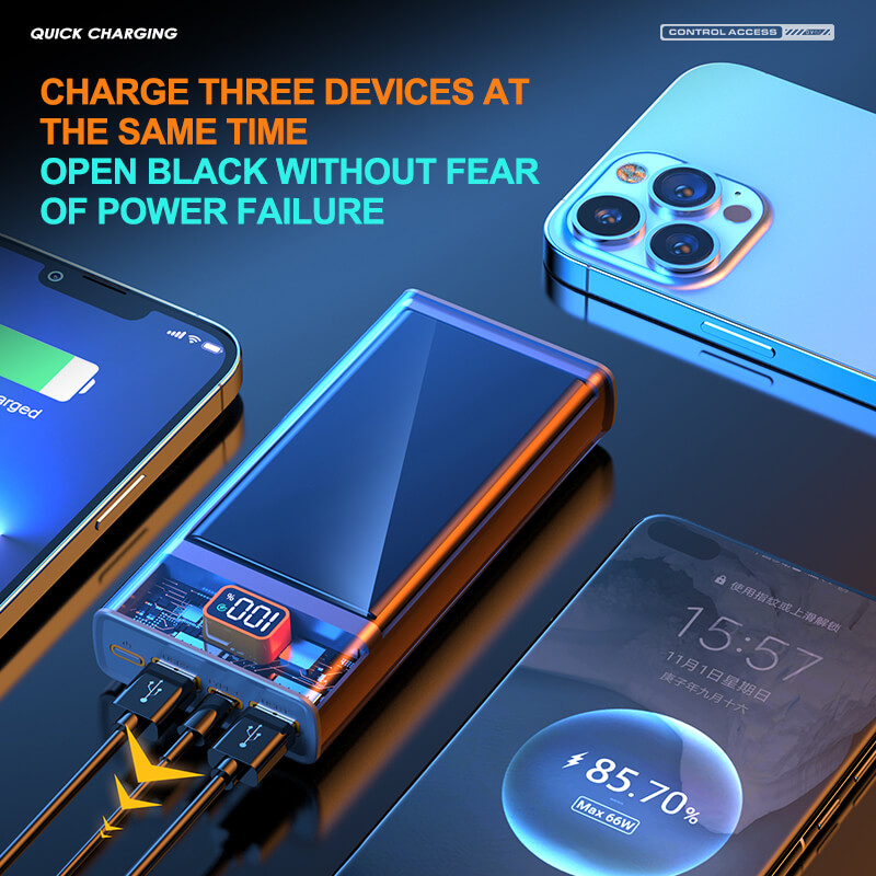 Transparent 66W Fast Charging Power Bank 20000mAh Type C Portable Outdoor Travel Cell Mobile Phone Power Bank XC-160