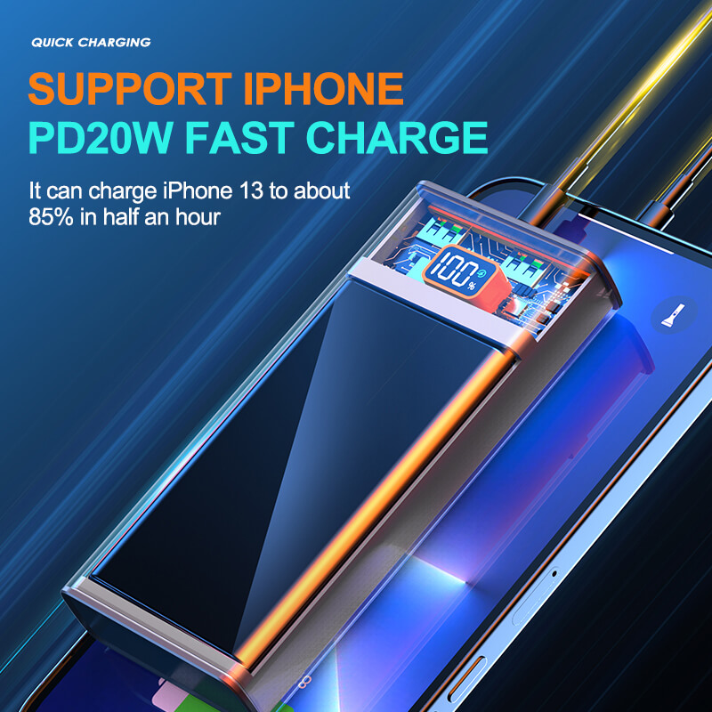 Transparent 66W Fast Charging Power Bank 20000mAh Type C Portable Outdoor Travel Cell Mobile Phone Power Bank XC-160