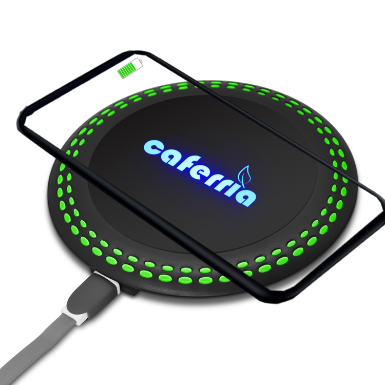 Hot Sale Portable Led Light Rounded 10W Qi Fast Charging Wireless Charger Pad for Mobile Phone QW-70