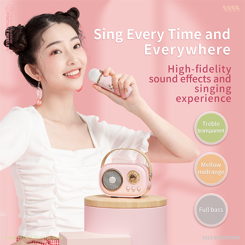 2023 Fashion mini radio fm retro vintage usb wireless bluetooth speaker karaoke speaker with mic and bluetooth C20
