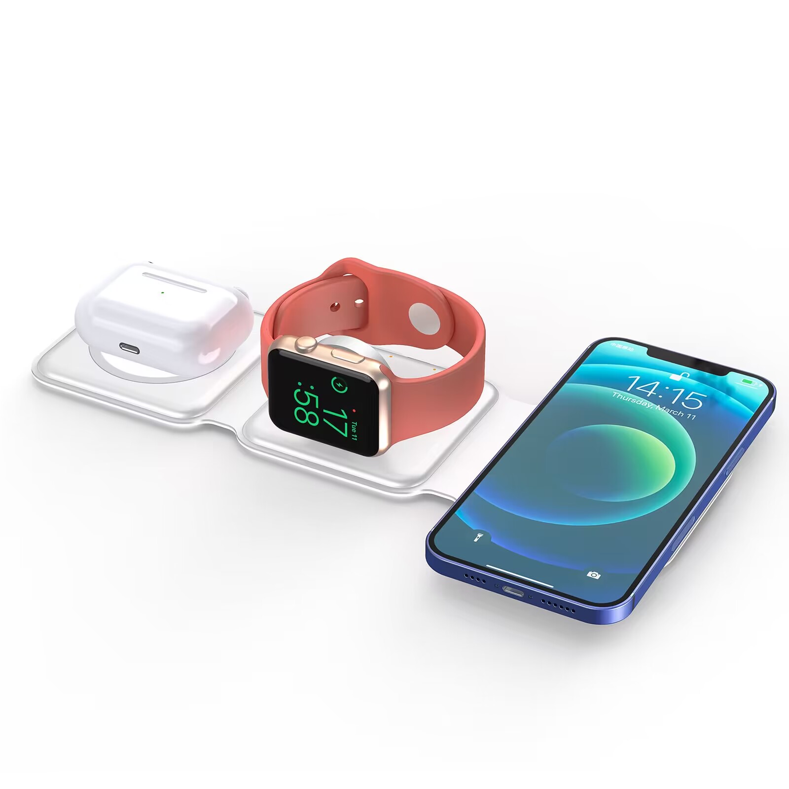 3 In 1 Magnetic Wireless Charger Foldable Qi 15W Wireless Charging Stand Pad Wireless Charger QW-130
