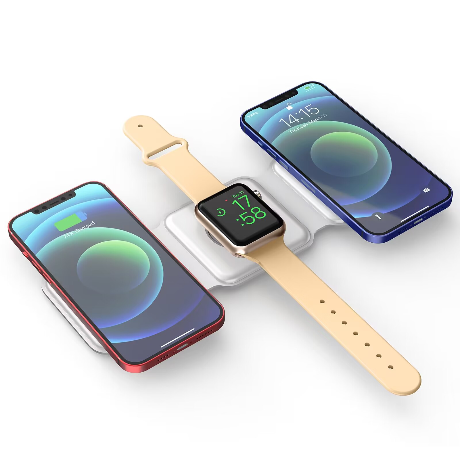 3 In 1 Magnetic Wireless Charger Foldable Qi 15W Wireless Charging Stand Pad Wireless Charger QW-130