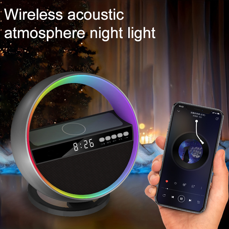 Popular Design Multifunction 15W Digital Display Alarm Clock RGB LED Night Light Bluetooth Speaker With Fast Wireless Charger C10A