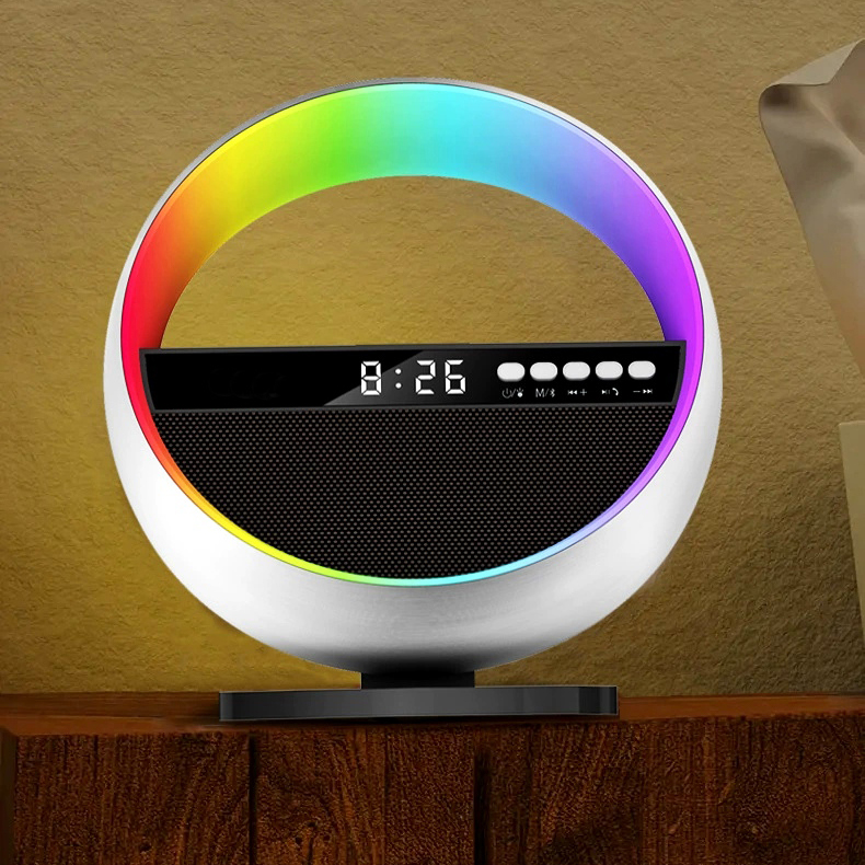 Popular Design Multifunction 15W Digital Display Alarm Clock RGB LED Night Light Bluetooth Speaker With Fast Wireless Charger C10A
