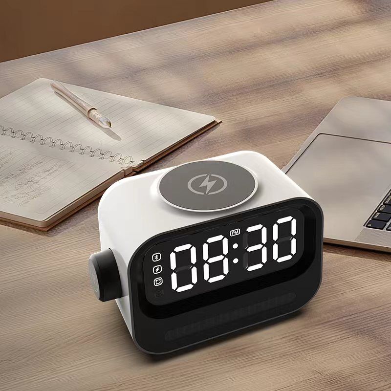 New Arrival Innovative Cute Robot Multi-Purpose Active 15W Magnetic Wireless Charging LED Bluetooth Speaker With Alarm Clock BS-226