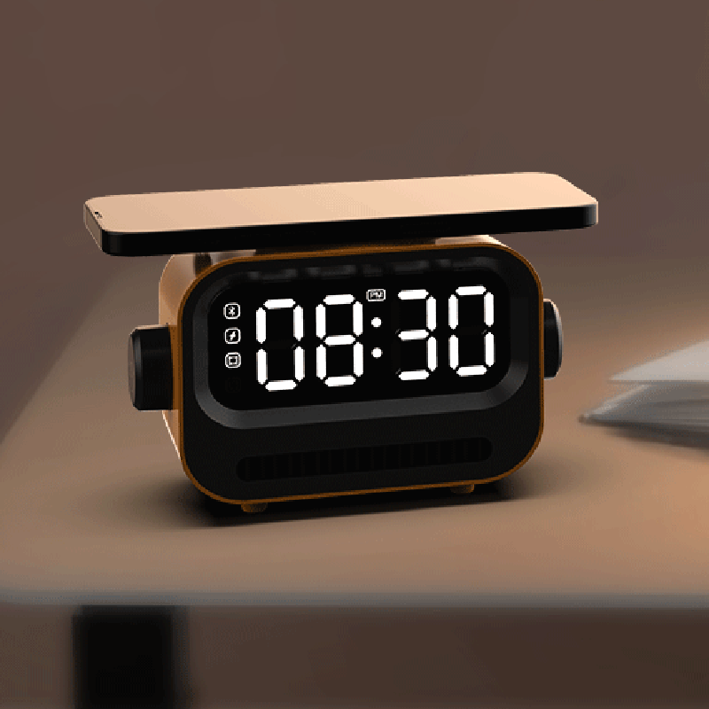 New Arrival Innovative Cute Robot Multi-Purpose Active 15W Magnetic Wireless Charging LED Bluetooth Speaker With Alarm Clock BS-226