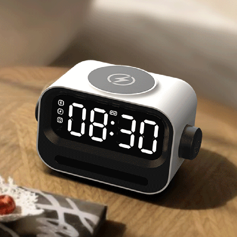 New Arrival Innovative Cute Robot Multi-Purpose Active 15W Magnetic Wireless Charging LED Bluetooth Speaker With Alarm Clock BS-226