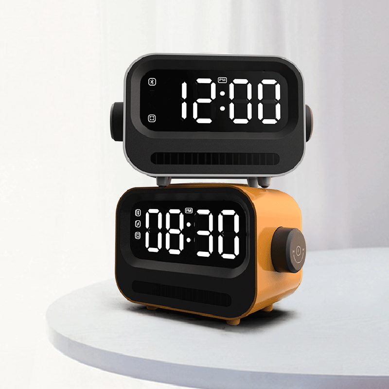 New Arrival Innovative Cute Robot Multi-Purpose Active 15W Magnetic Wireless Charging LED Bluetooth Speaker With Alarm Clock BS-226