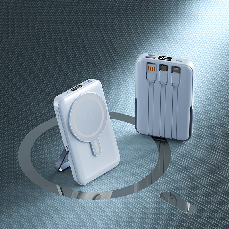 best price 15w fast charge bracket magnet portable power bank with 3 cable w026