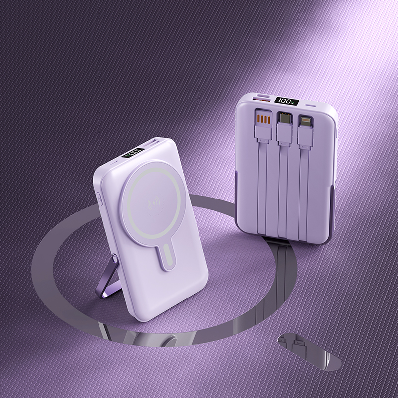 best price 15w fast charge bracket magnet portable power bank with 3 cable w026