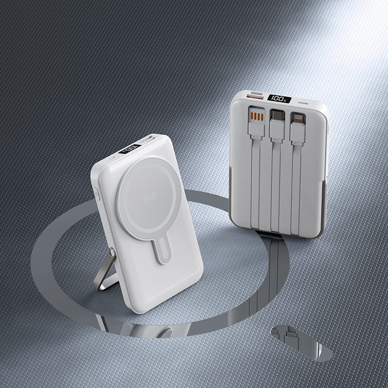 best price 15w fast charge bracket magnet portable power bank with 3 cable w026