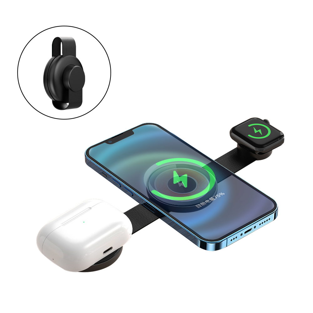 custom logo 15 W folding wireless charger smart watch or earbuds magnetic 3 in 1 wireless charger
