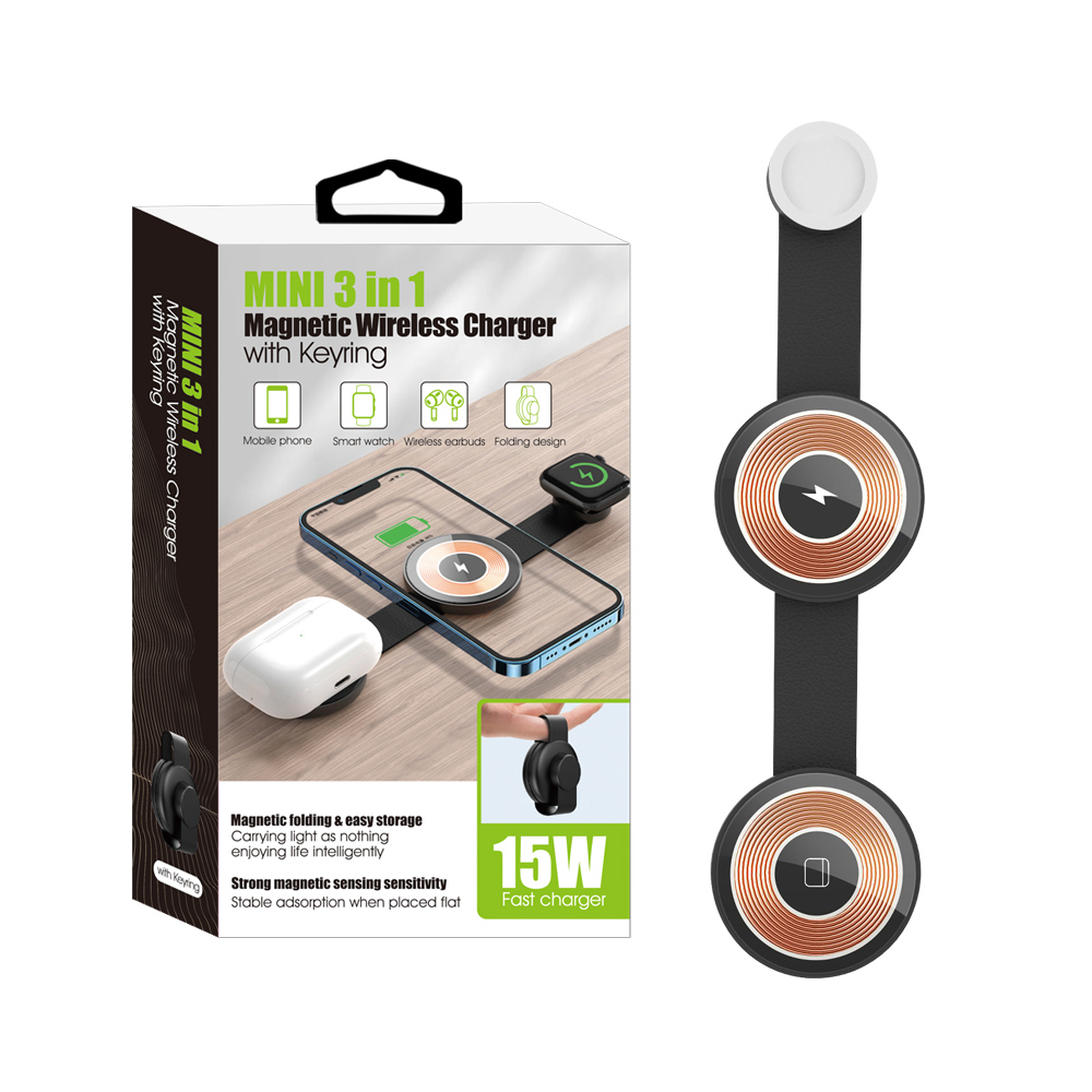 custom logo 15 W folding wireless charger smart watch or earbuds magnetic 3 in 1 wireless charger