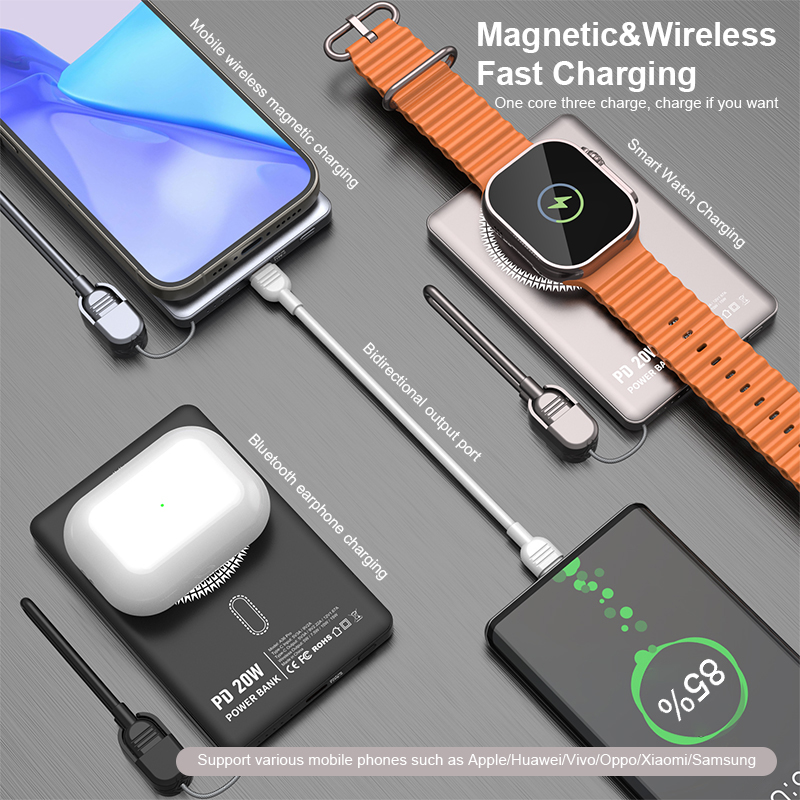 Hot Selling PD20W 5000mAh Aluminium alloy Slim Mini Magnetic Fast Charging Wireless Charger Power Bank