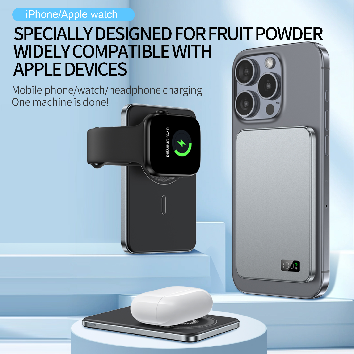 3 in 1Magsafe Magnetic Wireless Charging Bank Watch Large Capacity Fast Charge Mobile Power Bank