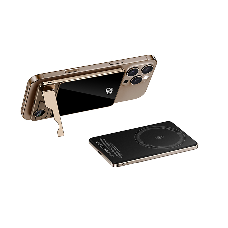 2025 Ultra Slim Aluminum Alloy 5000mah 10000mAh Foldable Stand Magnetic Power Bank Wireless Charge 15w Power Bank