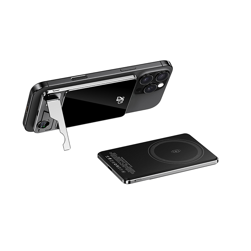 2025 Ultra Slim Aluminum Alloy 5000mah 10000mAh Foldable Stand Magnetic Power Bank Wireless Charge 15w Power Bank