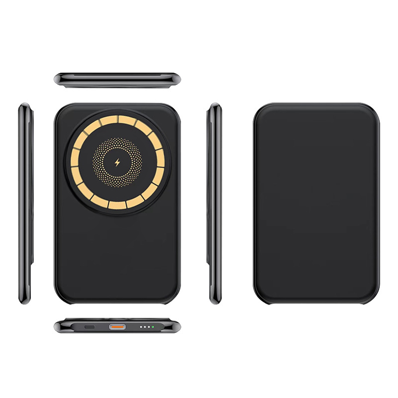 2025 New Design Ultra Slim Portable Mini Power Bank 5000Mah Magnetic Support 15W Max Wireless Portable Power Bank