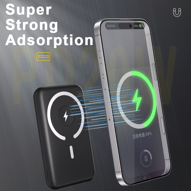 New Design Custom LED Luminous Logo slim wireless 15w Power bank Magnetic Power bank