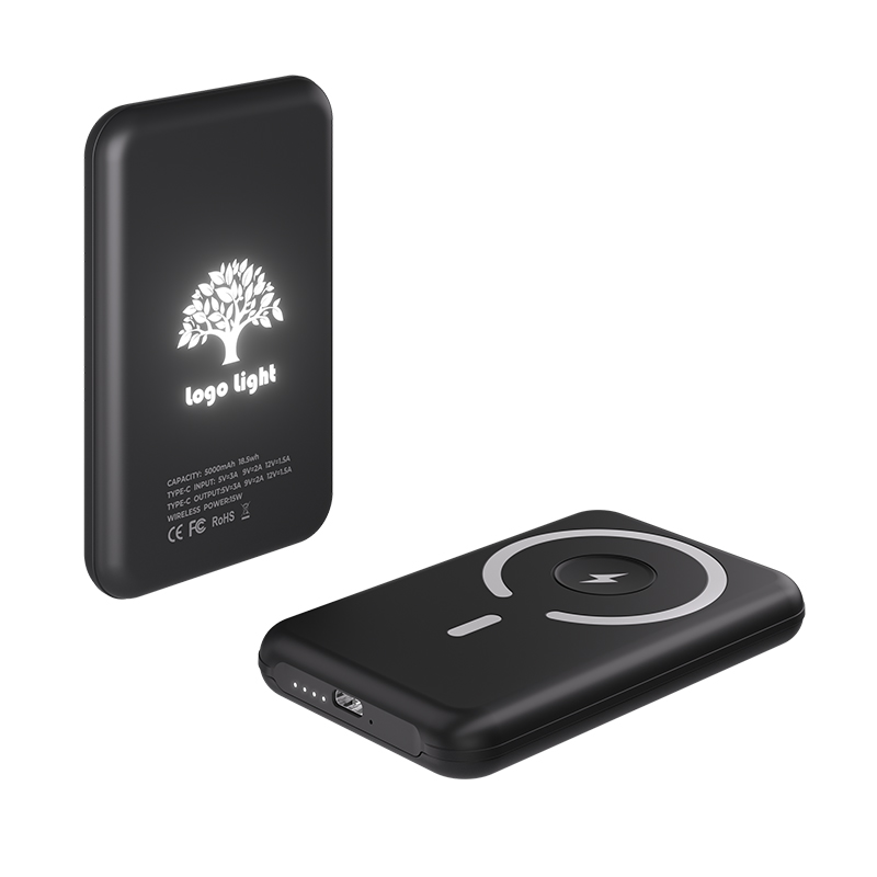 New Design Custom LED Luminous Logo slim wireless 15w Power bank Magnetic Power bank