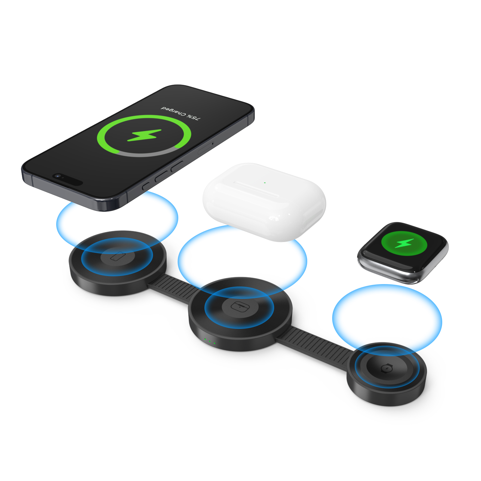 Hot Sale 3 in 1 Portable Phone Watch Earphones Phone Holder Foldable Wireless Charger Magnetic Wireless Charger