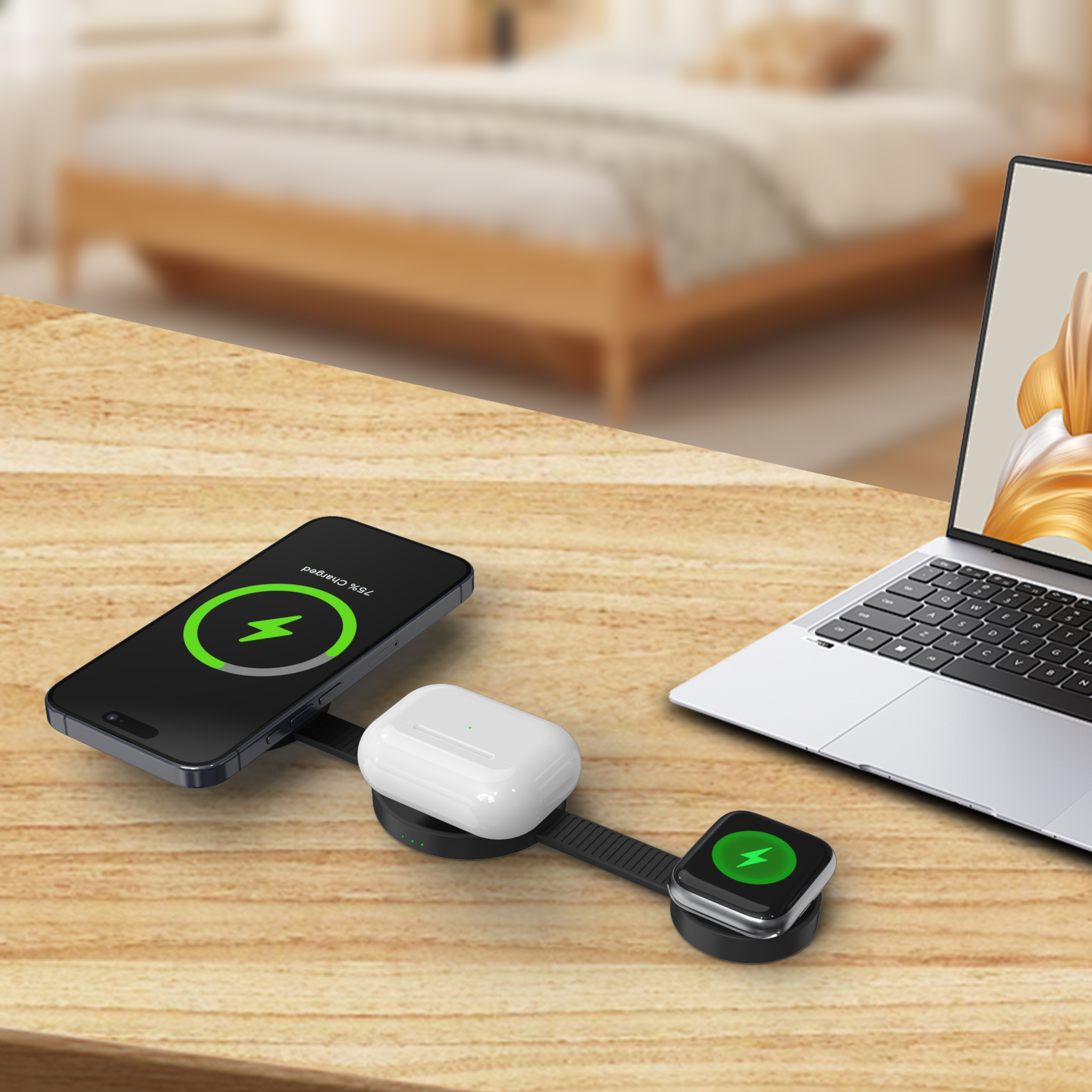 Hot Sale 3 in 1 Portable Phone Watch Earphones Phone Holder Foldable Wireless Charger Magnetic Wireless Charger
