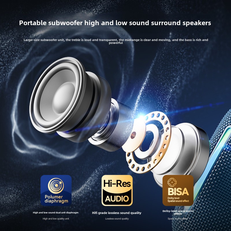 High Quality Fabric RGB Colorful Led Light Wireless Speaker Outdoor Portable Waterproof Super Bass Bluetooth Speaker
