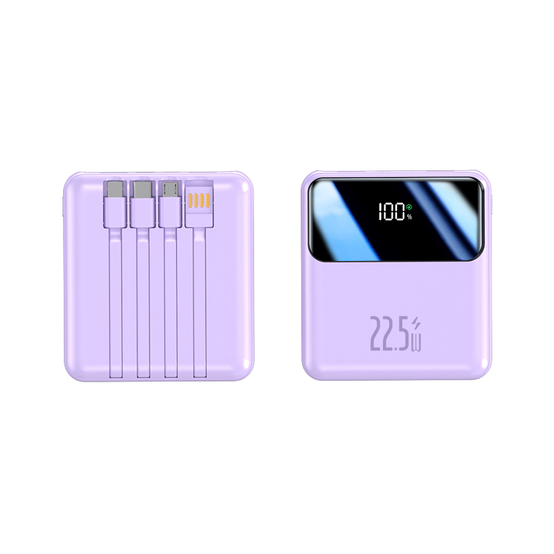 Hot-Selling High Capacity 4 Built-In Cables LED Screen Plastic USB Type-C Interfaces 22.5W 10000mAh Mini Portable Power Bank
