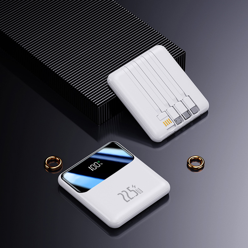 Hot-Selling High Capacity 4 Built-In Cables LED Screen Plastic USB Type-C Interfaces 22.5W 10000mAh Mini Portable Power Bank