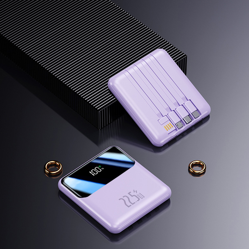 Hot-Selling High Capacity 4 Built-In Cables LED Screen Plastic USB Type-C Interfaces 22.5W 10000mAh Mini Portable Power Bank