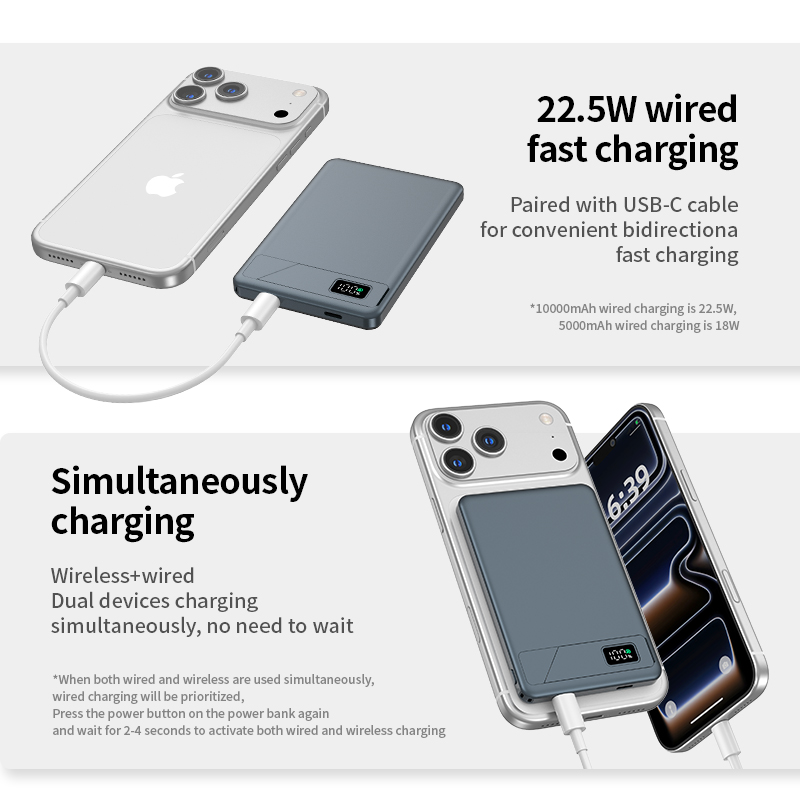 Hot Sale Pd 18W Custom logo ultra Thin Power Banks Battery Pack Mini Powerbank 5000mah Wireless Magnetic Power Bank