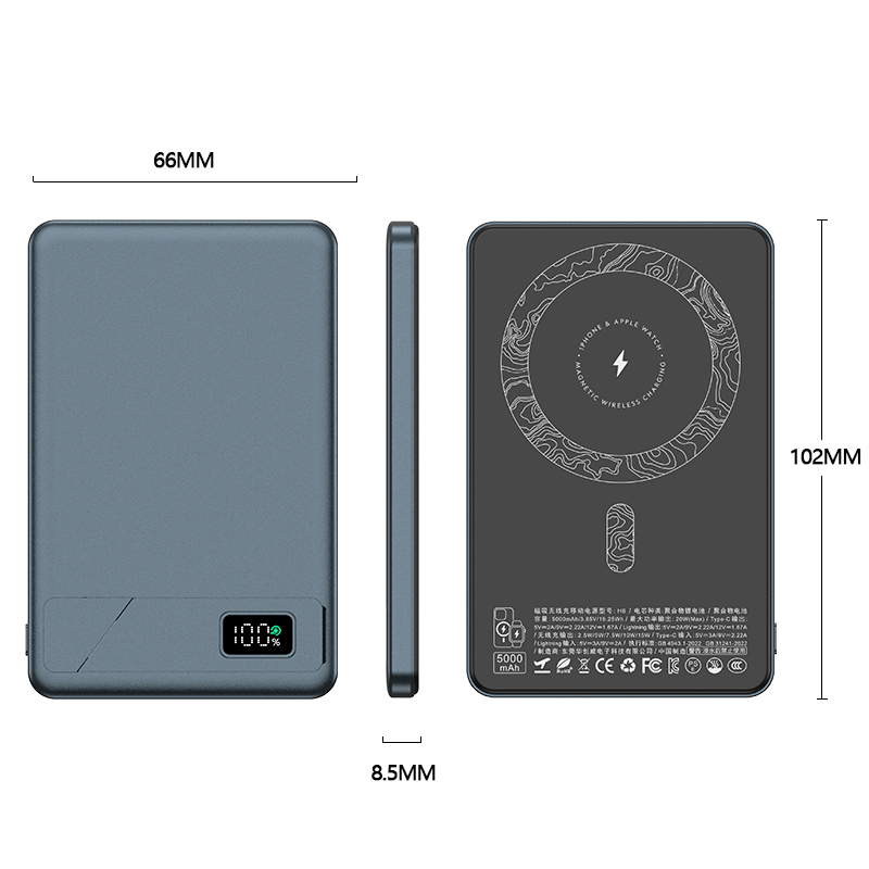 Hot Sale Pd 18W Custom logo ultra Thin Power Banks Battery Pack Mini Powerbank 5000mah Wireless Magnetic Power Bank