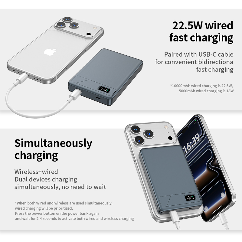 New Arrival Custom logo 15w Battery Pack Metal Wireless Powerbank Slim Charger 10000mah Magnetic Power Bank