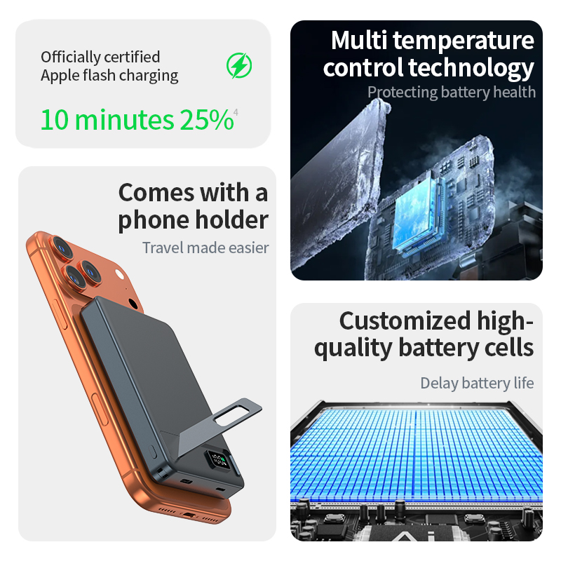 New Arrival Custom logo 15w Battery Pack Metal Wireless Powerbank Slim Charger 10000mah Magnetic Power Bank